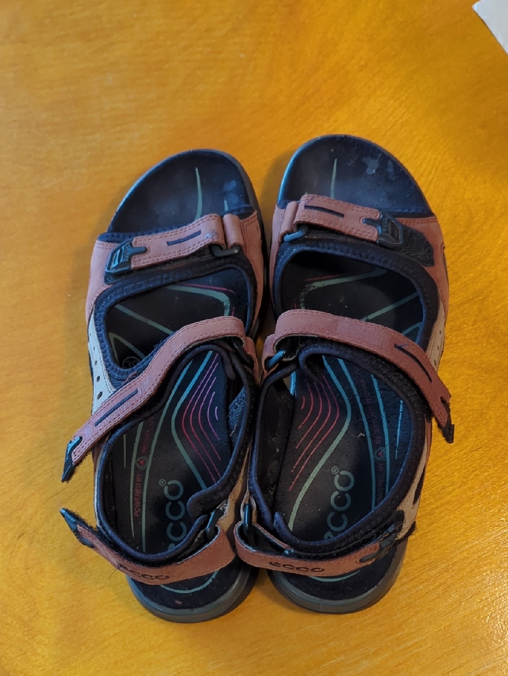Ecco Brown and Black Adjustable Strap Sandals Size 39